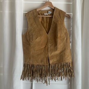 Women’s Newport News 100% Leather Vest Top with Fringe | Vintage Leather Top